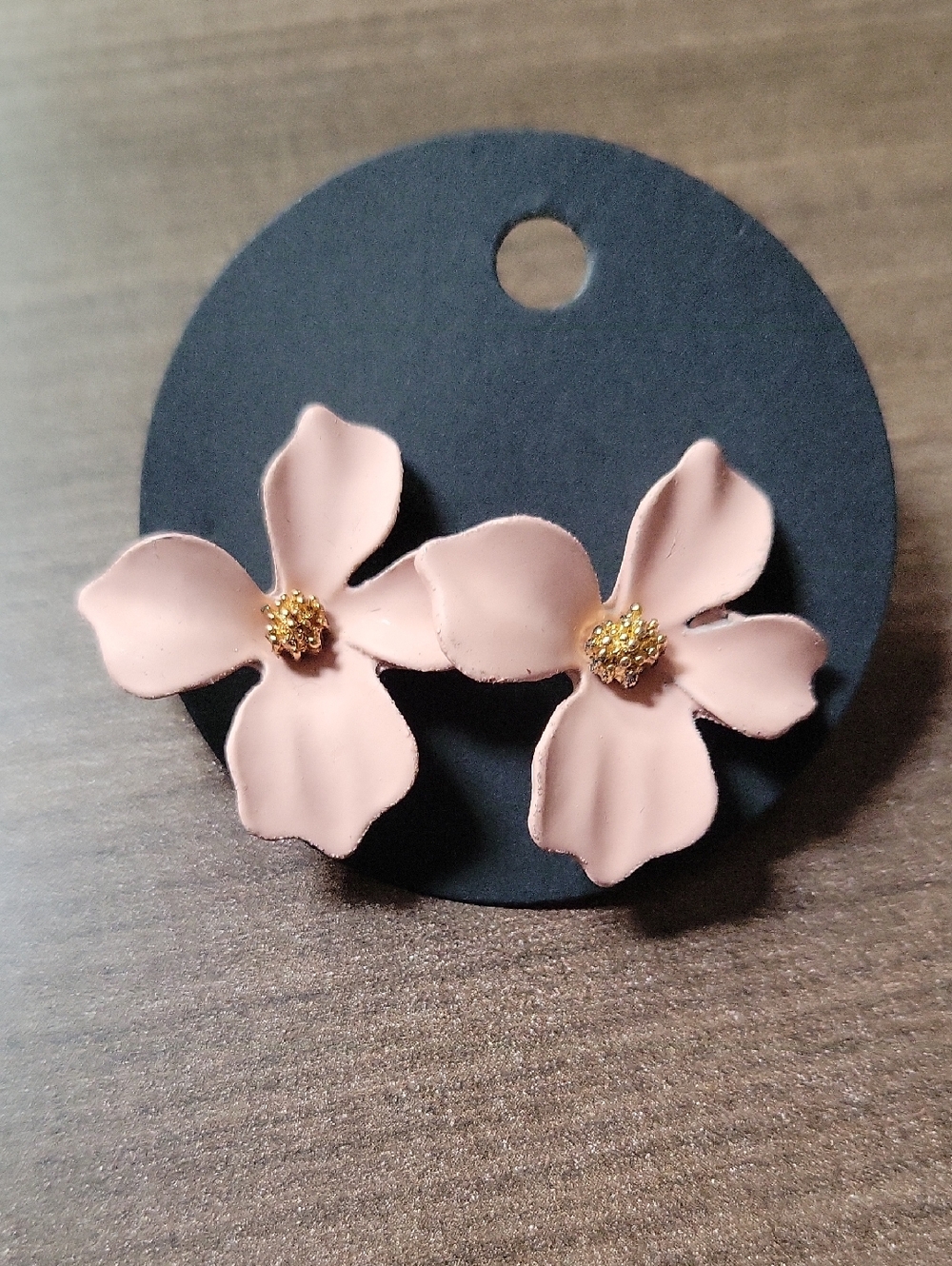Pink Floral Petal Stud Earrings with Gold Center